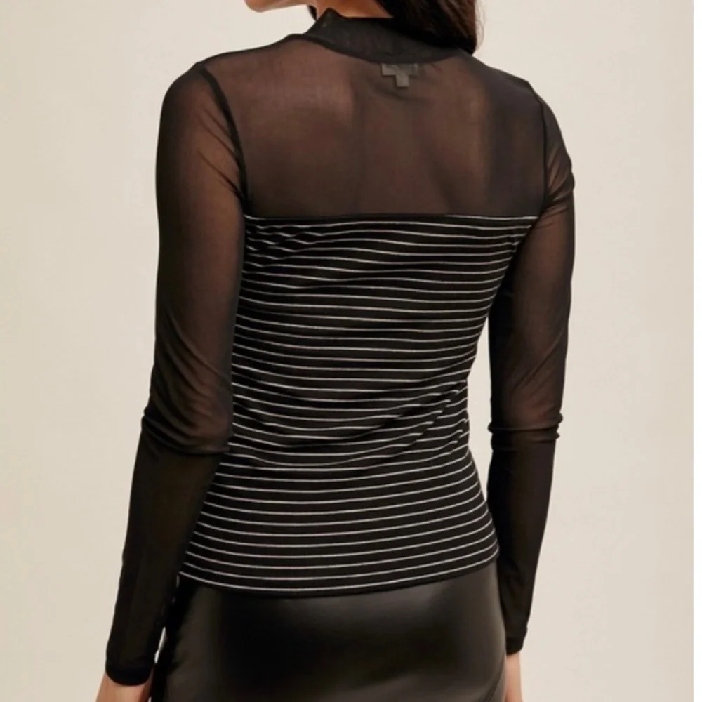 NWT Hem & Thread Mesh & Striped Mock Neck Top - Picture 2 of 2
